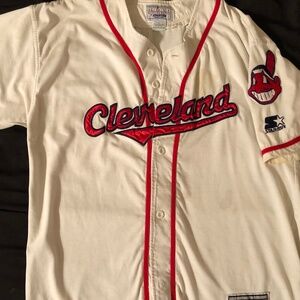 Vintage 1990s Cleveland Indians MLB Starter Baseball Jersey Men's L White Rare
